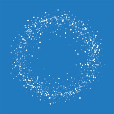 Rasgele düşen beyaz nokta halka rastgele düşme ile beyaz çerçeve nokta üzerinde mavi arka plan vektör
