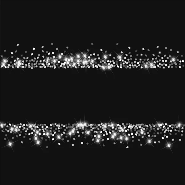 輝く黒い背景ベクトル図に輝く銀と銀の散布線 — ストックベクタ