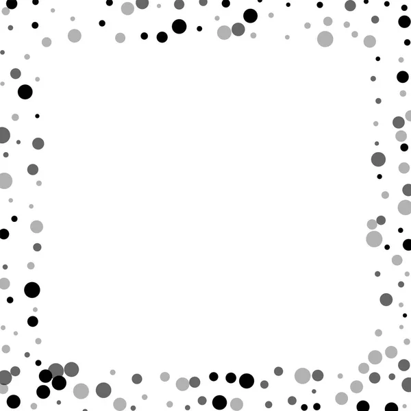 Lunares negros aleatorios Borde disperso cuadrado con puntos negros aleatorios sobre fondo blanco Vector — Vector de stock