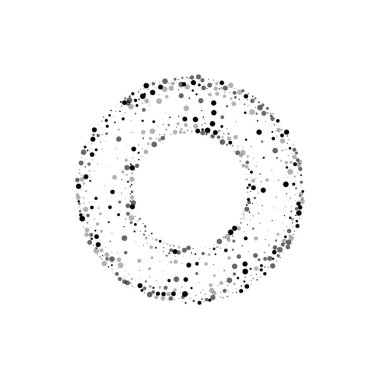 Beyaz arka planda vektör çizim yoğun siyah noktalı simit biçimli çerçeve yoğun siyah nokta