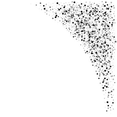 Sağ köşede beyaz arka plan vektör çizim yoğun siyah noktalar ile yoğun siyah noktalar Top