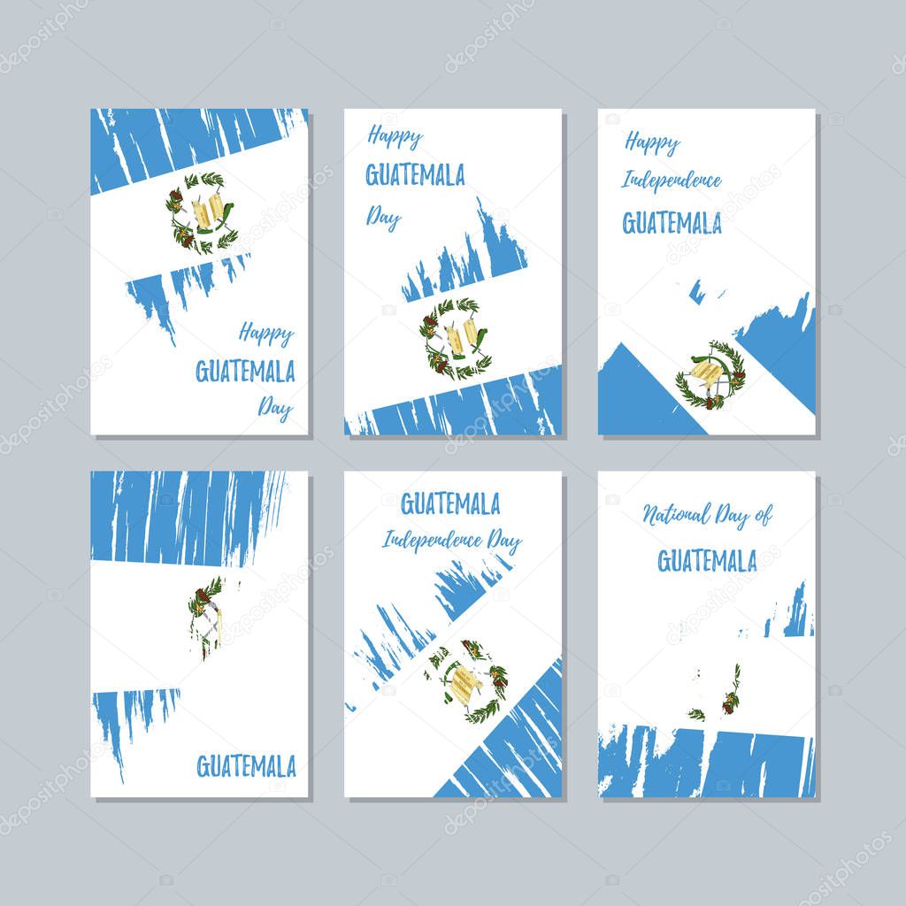 Guatemala Patriotic Cards for National Day. Expressive Brush Stroke in National Flag Colors on white card background. Guatemala Patriotic Vector Greeting Card.