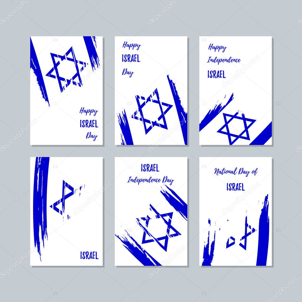 Israel Patriotic Cards for National Day Expressive Brush Stroke in National Flag Colors on white