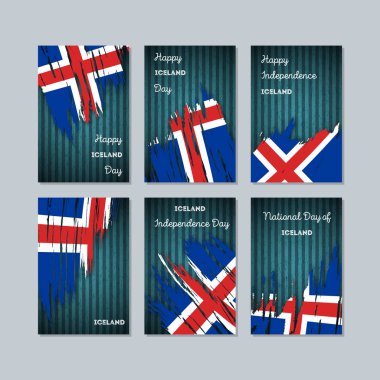 İzlanda Milli Günü ifade fırça darbesi kara günü ulusal bayrak renklerde için vatansever kartları