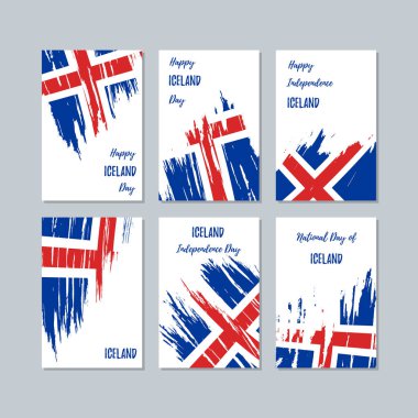 İzlanda Milli Günü ifade fırça darbesi beyaz Milli bayrak renk için vatansever kartları