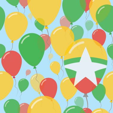 Myanmar Millî gün düz Seamless Modeli kutlama balonları Myanmarian renkleri uçan
