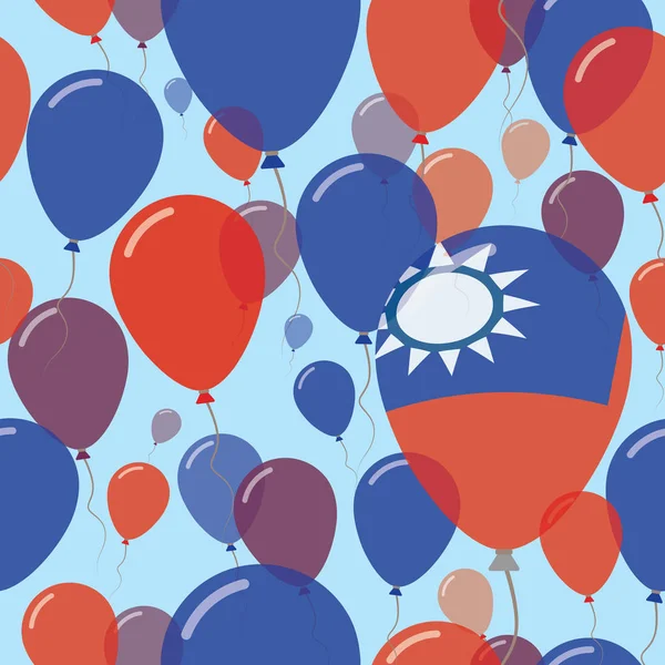 Día Nacional de Taiwán República de China Patrón plano sin costuras Globos de celebración de vuelo en colores — Vector de stock