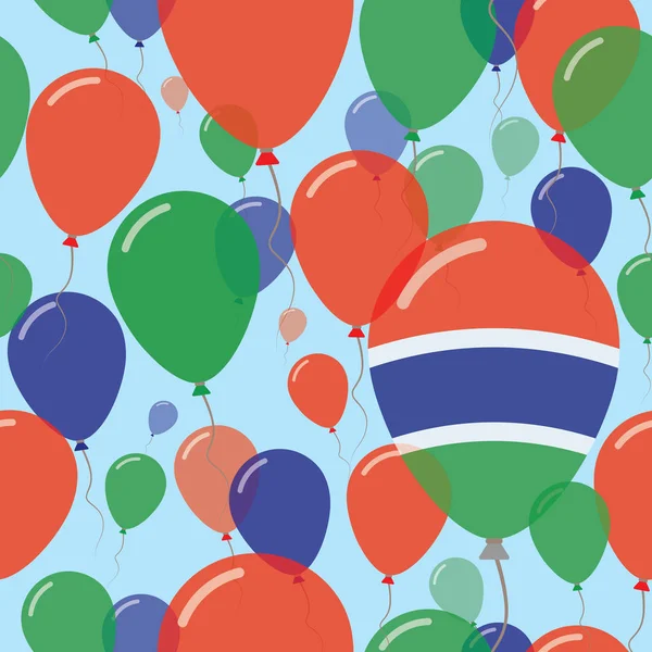 Día Nacional de Gambia Patrón plano sin costura Flying Celebration Globos en colores de la bandera de Gambia — Vector de stock