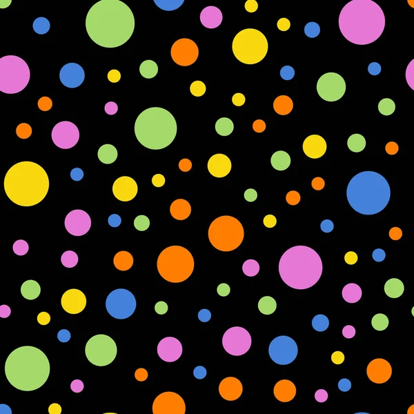 Kleurrijke polka dots naadloze patroon op zwart 2 achtergrond ideale klassieke kleurrijke polka dots — Stockvector