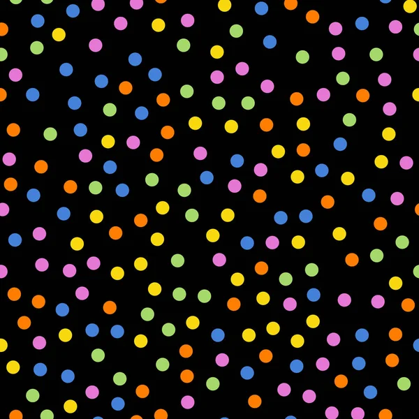 Kleurrijke polka dots naadloze patroon op zwart 2 achtergrond mooie klassieke kleurrijke polka dots textiel — Stockvector