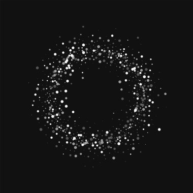 Rasgele düşen beyaz nokta küçük halka rastgele düşme ile beyaz çerçeve nokta siyah arka plan üzerine