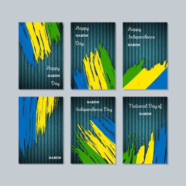 Gabon vatansever kartları için Milli Günü ifade fırça darbesi kara günü ulusal bayrak renklerde