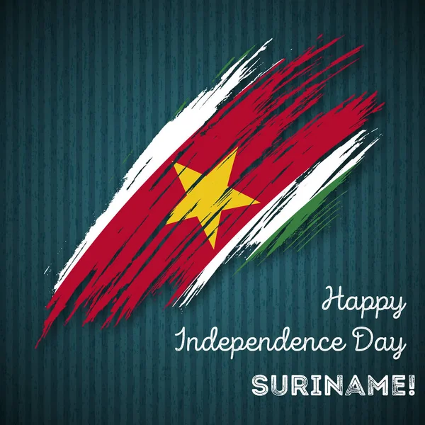 Día de la Independencia de Surinam Diseño patriótico Pincelada expresiva en colores de bandera nacional en la oscuridad — Vector de stock