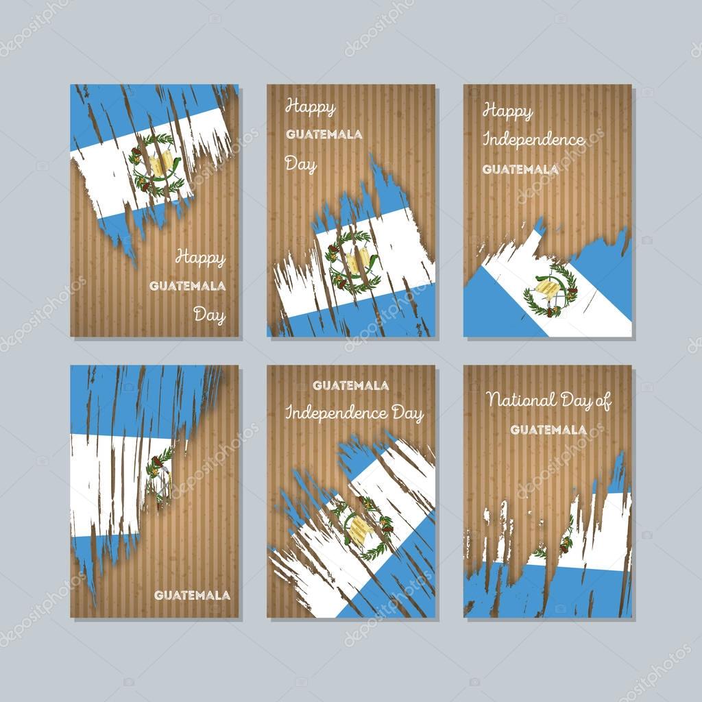 Guatemala Patriotic Cards for National Day. Expressive Brush Stroke in National Flag Colors on kraft paper background. Guatemala Patriotic Vector Greeting Card.