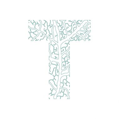 Doğa alfabe ekoloji dekoratif yazı tipi büyük harf T yaprak damarları desen yeşil ile dolu