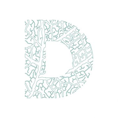 Doğa alfabe ekoloji dekoratif yazı tipi büyük harf D yaprak damarları desen yeşil ile dolu