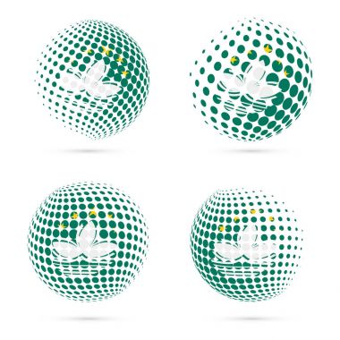 Makao yarı ton bayrak vatansever vektör tasarım 3d noktalı resim küre Macao ulusal bayrak renkleri ayarla.