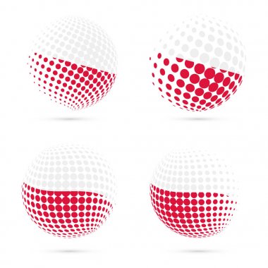 Polonya yarı ton bayrak vatansever vektör tasarım 3d noktalı resim küre Polonya ulusal bayrak renkleri ayarla.