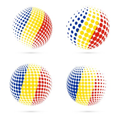 Romanya yarı ton bayrak vatansever vektör tasarım 3d noktalı resim küre Romanya ulusal bayrak ayarla.