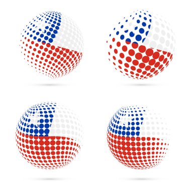 Şili yarı ton bayrak vatansever vektör tasarım 3d noktalı resim küre Şili ulusal bayrak renkleri ayarla.