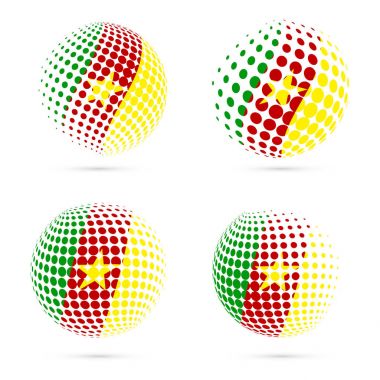 Kamerun yarı ton bayrak vatansever vektör tasarım 3d noktalı resim küre Kamerun ulusal bayrak ayarla.
