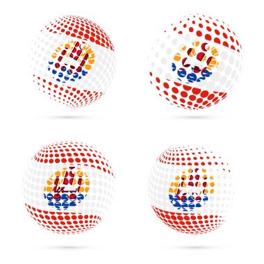 Fransız Polinezyası yarı ton bayrak vatansever vektör tasarım 3d noktalı resim küre Fransız Polinezyası ayarla.