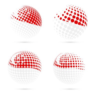 Singapur yarı ton bayrak vatansever vektör tasarım 3d noktalı resim küre Singapur ulusal bayrak ayarla.