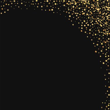 Siyah arka plan vektör çizim altın konfeti soyut sağ üst köşede