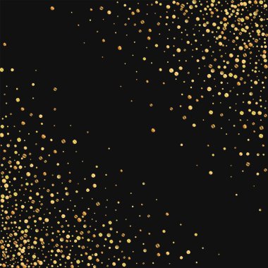 Altın konfeti soyut siyah arka planda vektör çizim kaotik karmaşa