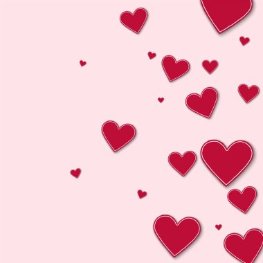 Rastgele kırmızı kağıt kalpleri doğru degrade açık pembe renkli vektör çizim üzerinde