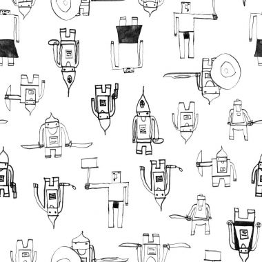 Kahraman seamless modeli muhteşem childs şirin kahraman elle siyah mürekkeple çizilmiş okul kalemiyle çizim