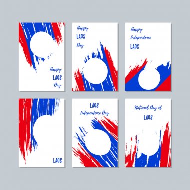 Laos vatansever kartları Milli Günü ifade fırça darbesi ulusal bayrak renk beyaz kartı için