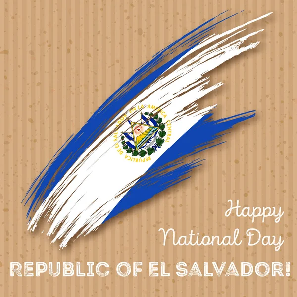 Dia da Independência da República de El Salvador Pincel Expressivo de Design Patriótico na Bandeira Nacional —  Vetores de Stock