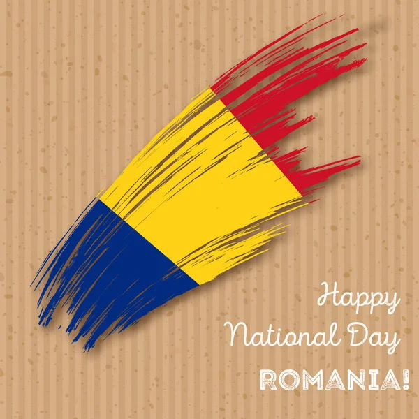 Día de la Independencia de Rumanía Diseño patriótico Pincelada expresiva en colores de bandera nacional en kraft — Vector de stock