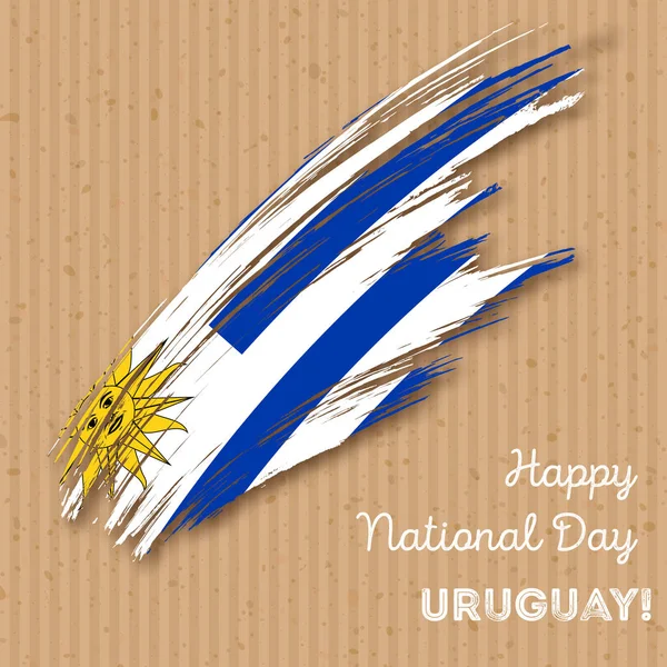 Uruguay den nezávislosti vlastenecký Design expresivní tah štětce v národních barvách vlajky na kraft — Stockový vektor