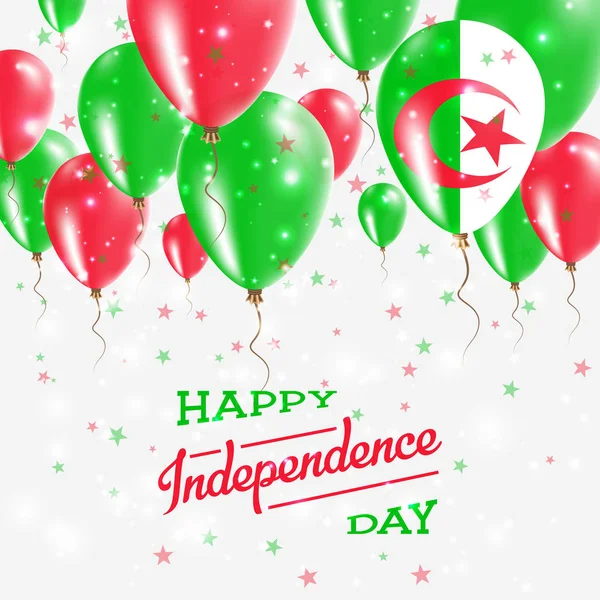 Alžírsko vektor vlastenecké plakát den nezávislosti cedulky s jasně barevnými balónky země — Stockový vektor
