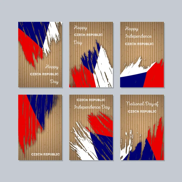 Repubblica Ceca Carte Patriottiche per la Giornata Nazionale Expressive Brush Stroke in colori della bandiera nazionale su — Vettoriale Stock