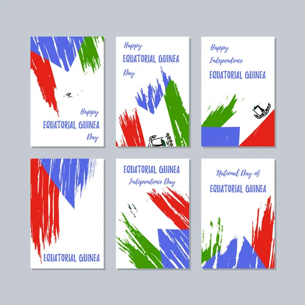 Ekvatorialguinea patriotiska kort för Nationaldagen uttrycksfulla penseldrag i flagga färger — Stock vektor