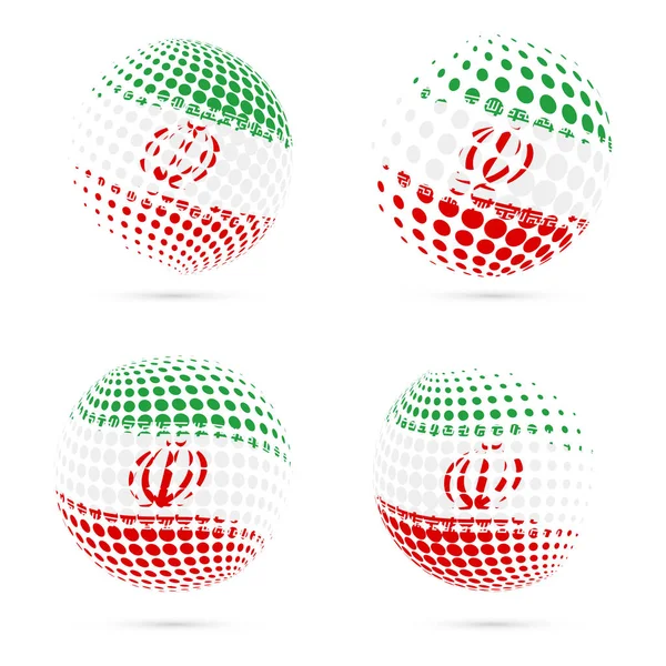 Irán bandera de medio tono conjunto diseño vectorial patriótico esfera de medio tono 3D en Irán bandera nacional colores — Vector de stock
