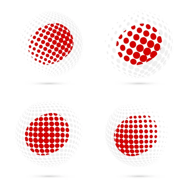 Japón bandera de medio tono conjunto diseño vectorial patriótico esfera de medio tono 3D en Japón bandera nacional colores — Vector de stock