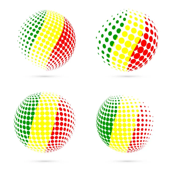 Mali halftone flag set patriotic vector design esfera de medio tono 3D en colores de la bandera nacional de Malí — Vector de stock