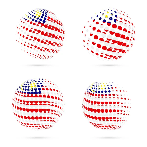 Malasia bandera de medio tono conjunto diseño vectorial patriótico esfera de medio tono 3D en Malasia bandera nacional — Vector de stock