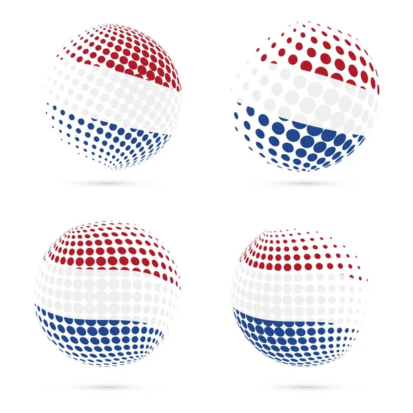 Países Bajos bandera de medio tono conjunto vector patriótico diseño esfera de medio tono 3D en Países Bajos nacional — Vector de stock