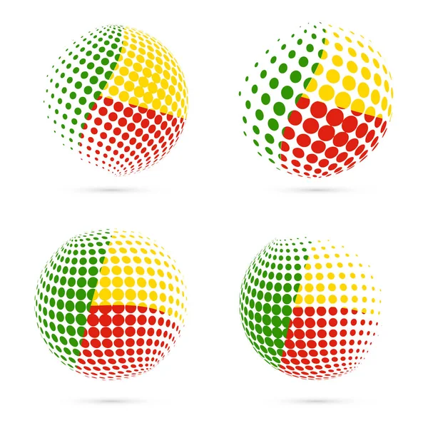 Bandera Benin halftone set patriotic vector design 3D halftone sphere en los colores de la bandera nacional de Benín — Vector de stock