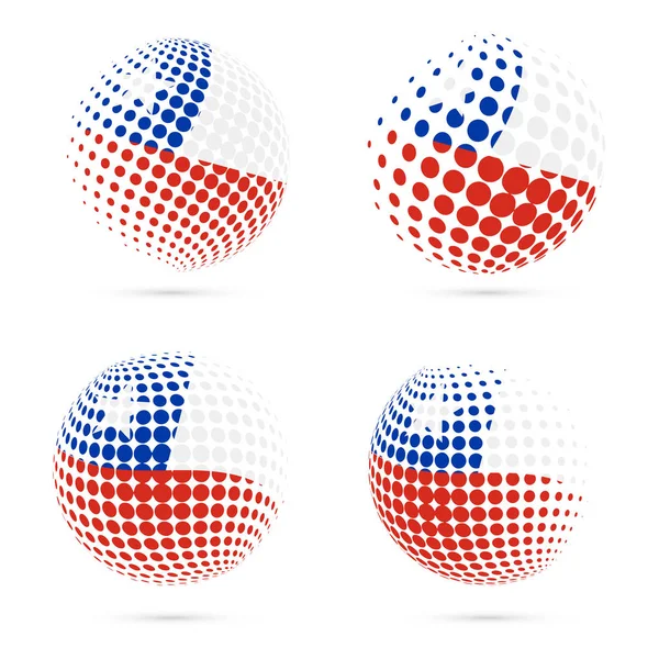 Chile bandera de medio tono conjunto vector patriótico diseño esfera de medio tono 3D en Chile colores de la bandera nacional — Vector de stock