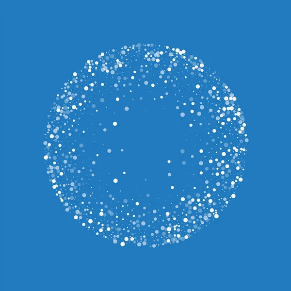 Rasgele düşen beyaz nokta rasgele düşme ile yuvarlak çerçeve beyaz nokta üzerinde mavi arka plan vektör