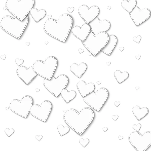 Corazones de papel blanco aleatorios Patrón disperso con corazones de papel blanco aleatorios sobre fondo blanco — Vector de stock