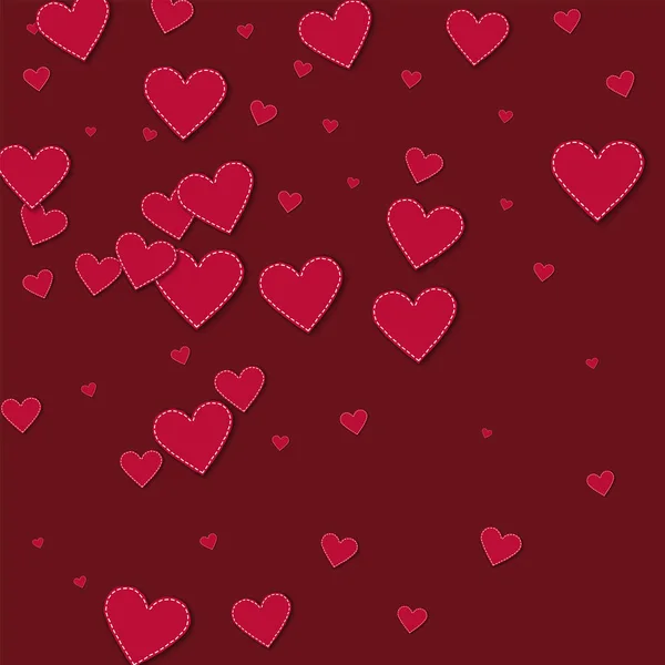 Corazón de papel cosido rojo Esparcir abstracto sobre fondo rojo vino Ilustración vectorial — Vector de stock
