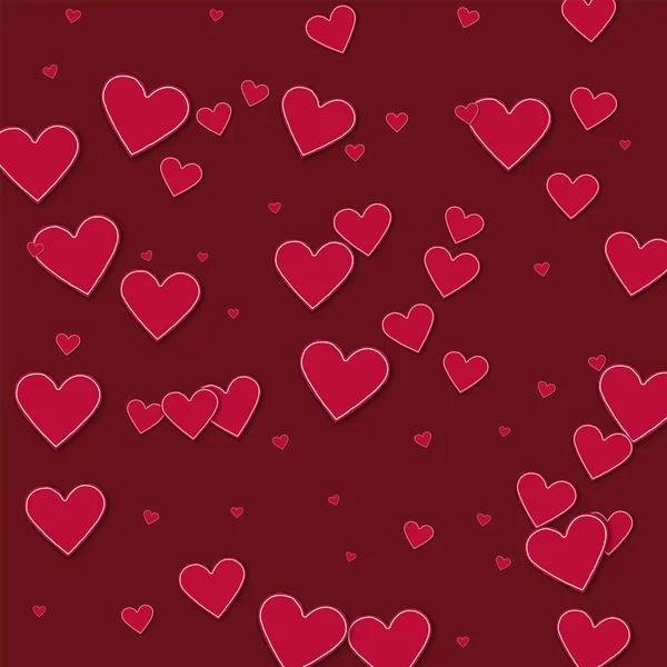 Kesikli kırmızı kağıt kalpler kaotik dağılım satırlarında şarap kırmızı arka plan vektör çizim