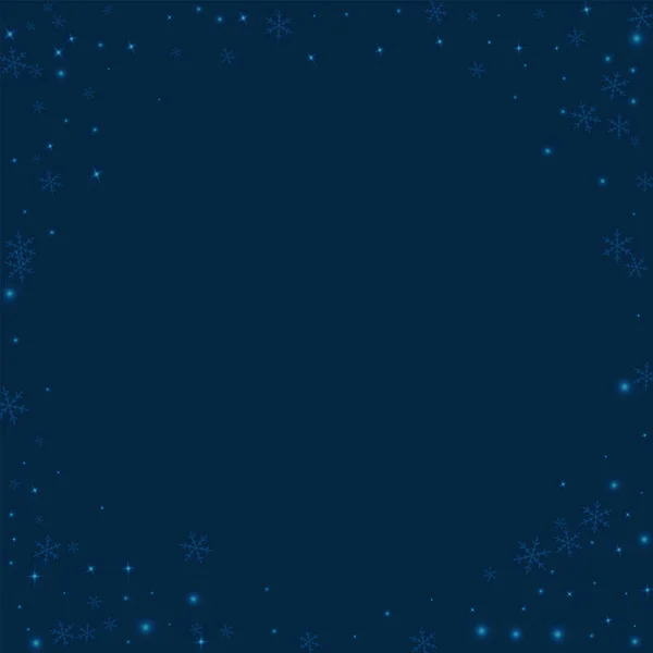 Sparse gloeiende sneeuw hoek frame op diep blauwe achtergrond vectorillustratie — Stockvector
